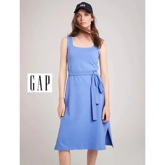 GAP | Dresses | Nwt Gap Women Xs Sporty Elegant Squareneck Tiebelt Soft  Knit Midi Dress Blue | Poshmark